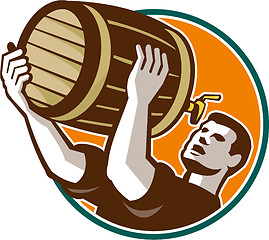 Image showing Bartender Pouring Drinking Keg Barrel Beer Retro