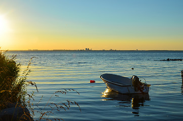 Image showing Rowboat at sunset