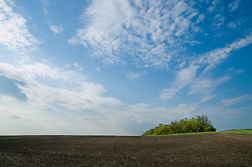 Image showing black field in spring under blue sky with clouds