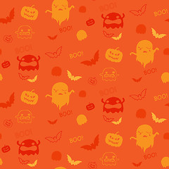 Image showing Vector - Halloween Ghost Bat Pumpkin Seamless Pattern Background