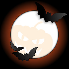 Image showing Vector - Halloween Bat Circle Frame Pumpkin Background Vector