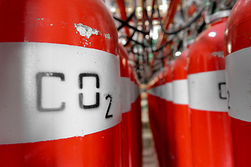 Image showing Large CO2 fire extinguishers in a power plant