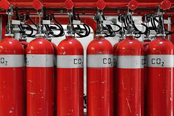 Image showing Large CO2 fire extinguishers in a power plant