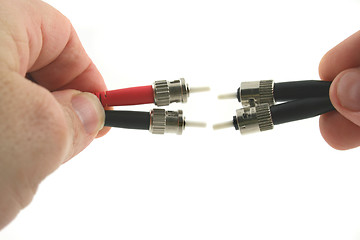 Image showing Fiber Optic Computer Cables held in the Hand