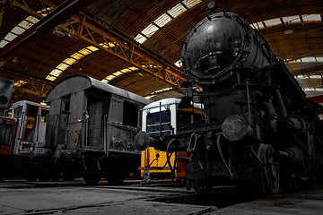 Image showing Old industrial locomotive in the garage