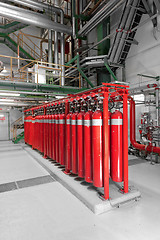 Image showing Large CO2 fire extinguishers in a power plant