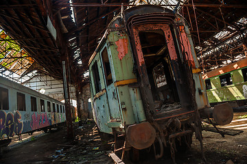 Image showing Cargo trains in old train depot