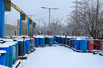 Image showing Chemical waste dump with a lot of barrels