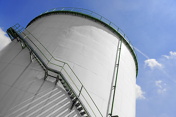 Image showing Large industrial silo with blue sky