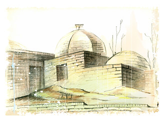 Image showing hand drawn illustration of the muslim  architecture