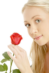 Image showing romantic blond with red rose