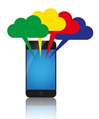 Image showing Cloud computing concept. Colorful clouds and mobile phone