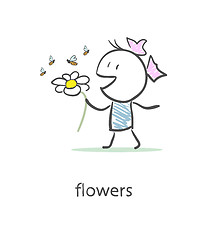 Image showing Girl and flower