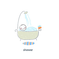 Image showing Man takes a shower. Illustration.