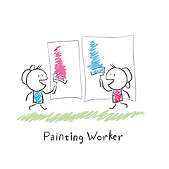 Image showing Two people paint rollers. Illustration.