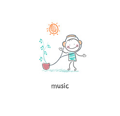 Image showing A man listens to music. Illustration.