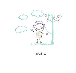 Image showing A man listens to music. Illustration.