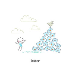 Image showing A man and a letter. Illustration.