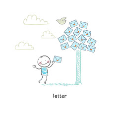 Image showing A man and a letter. Illustration.