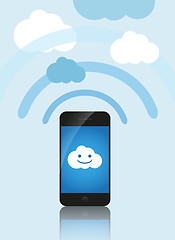 Image showing Cloud computing concept. Mobile phone makes contact with a cloud