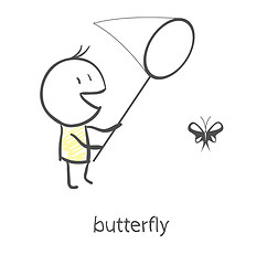 Image showing Boy catches a butterfly