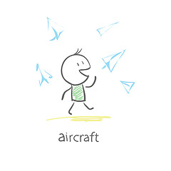 Image showing boy starts paper plane