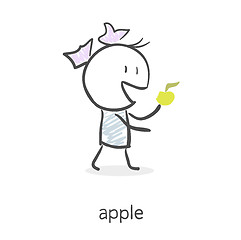 Image showing Cartoon girl eating an apple