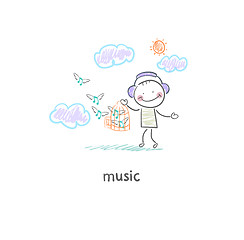 Image showing A man listens to music. Illustration.