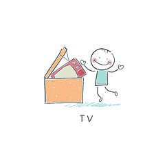 Image showing Man throws garbage on TV