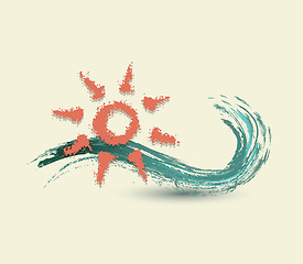 Image showing sea waves and rising sun vector illustration