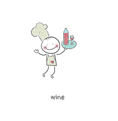 Image showing Chef and wine. Illustration.