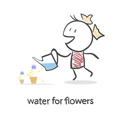 Image showing Girl Watering Flowers