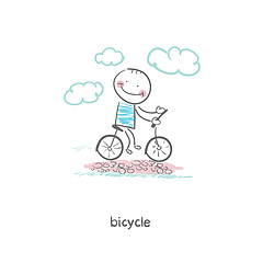 Image showing A man rides a bicycle. Illustration.