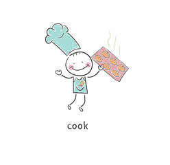 Image showing Cook holds a cookie. Illustration.