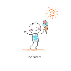 Image showing Man eating ice cream. Illustration.