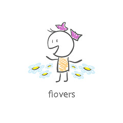 Image showing Girl and flowers