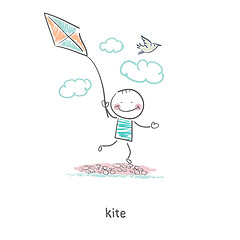 Image showing A man with a kite. Illustration.