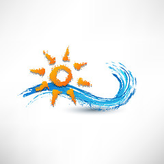 Image showing sea waves and rising sun vector illustration