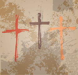 Image showing Three Crosses on the grunge background. The biblical concept of