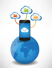 Image showing Cloud computing concept. Clouds with files, the mobile phone is 