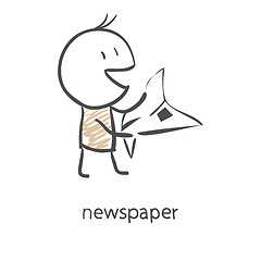 Image showing Cartoon man reading a newspaper