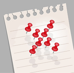 Image showing Note paper with red pins.