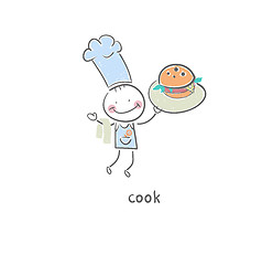 Image showing Cook holds a hamburger.