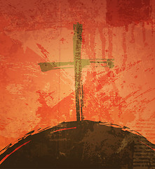 Image showing The cross on the grunge background. The biblical concept. Sunset