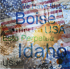 Image showing Idaho. Word Grunge collage on background.