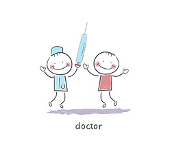 Image showing Doctor Holding Syringe. Illustration.