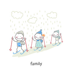 Image showing Family skiing