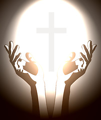 Image showing hand and christian cross silhouette