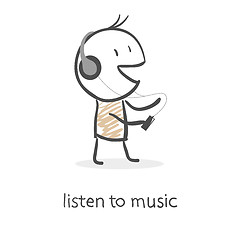 Image showing Cartoon man listening to music