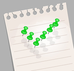 Image showing Note paper with  pins. Check Mark